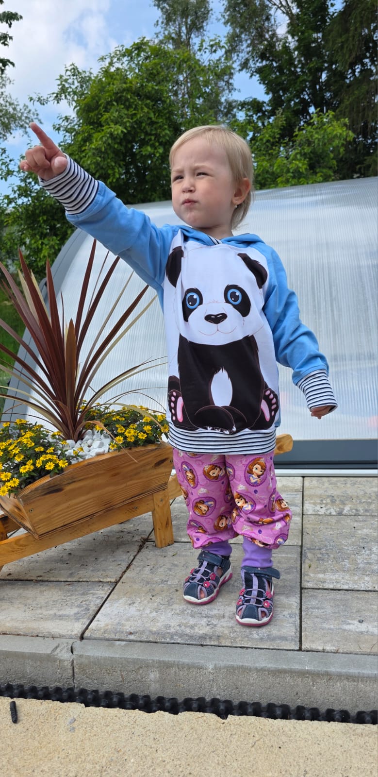 💙 Dětská mikina s kapucí – panda (modrá)
