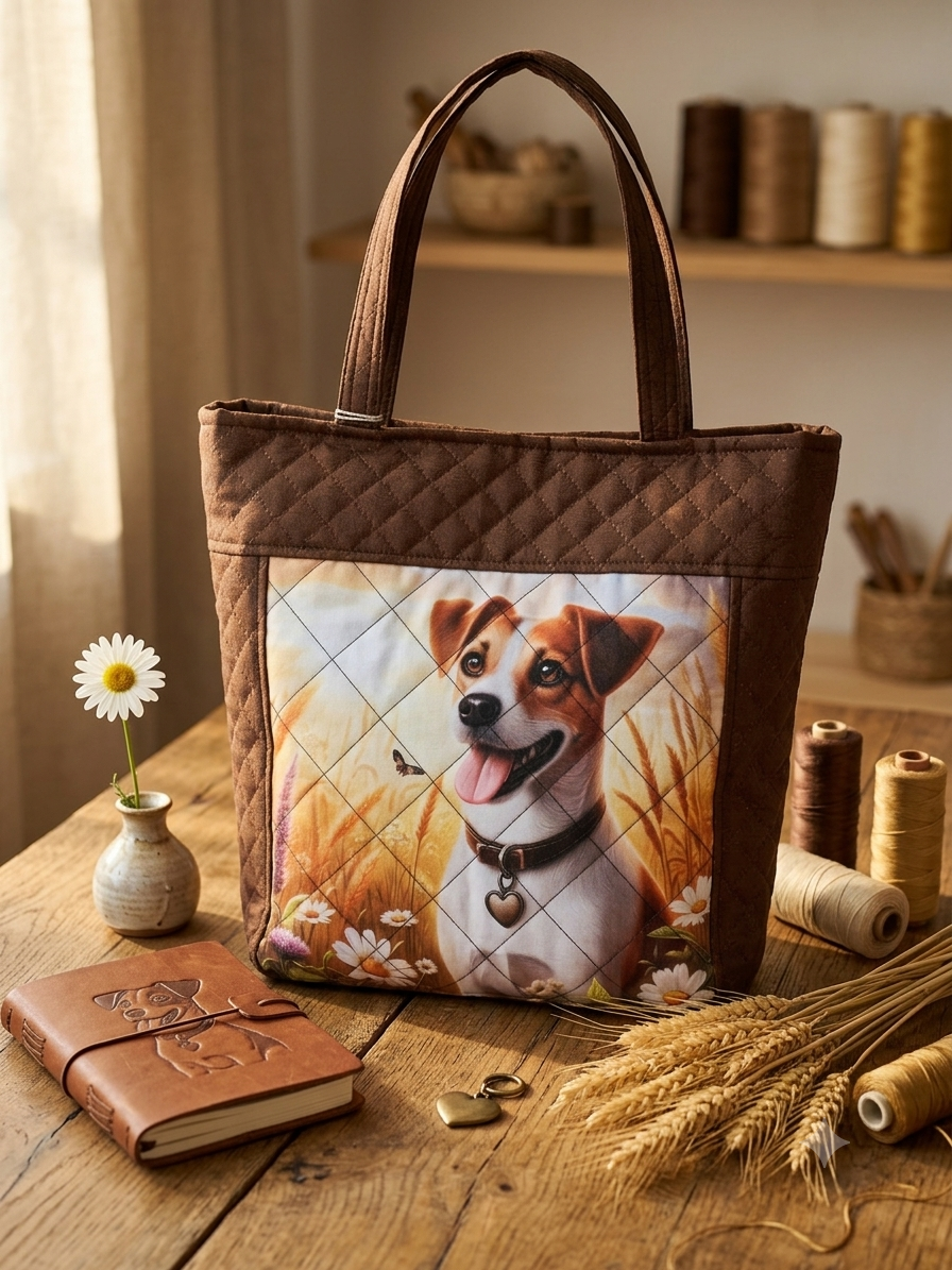 Taška s Jack Russellem, ručně šitá z pevné látky. Český originál s kapsami, magnetickým zapínáním a pohodlnými uchy přes rameno.