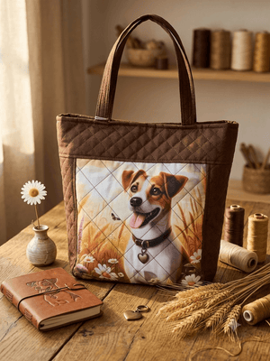 Taška s Jack Russellem, ručně šitá z pevné látky. Český originál s kapsami, magnetickým zapínáním a pohodlnými uchy přes rameno.