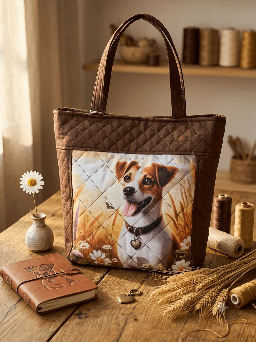 Taška s Jack Russellem, ručně šitá z pevné látky. Český originál s kapsami, magnetickým zapínáním a pohodlnými uchy přes rameno.