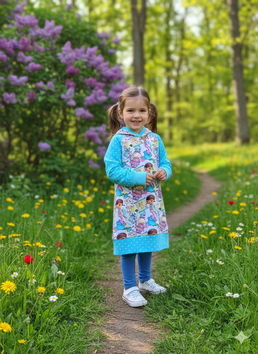 Dívčí prodloužená mikina s kapucí – mikinošaty se zvířátky