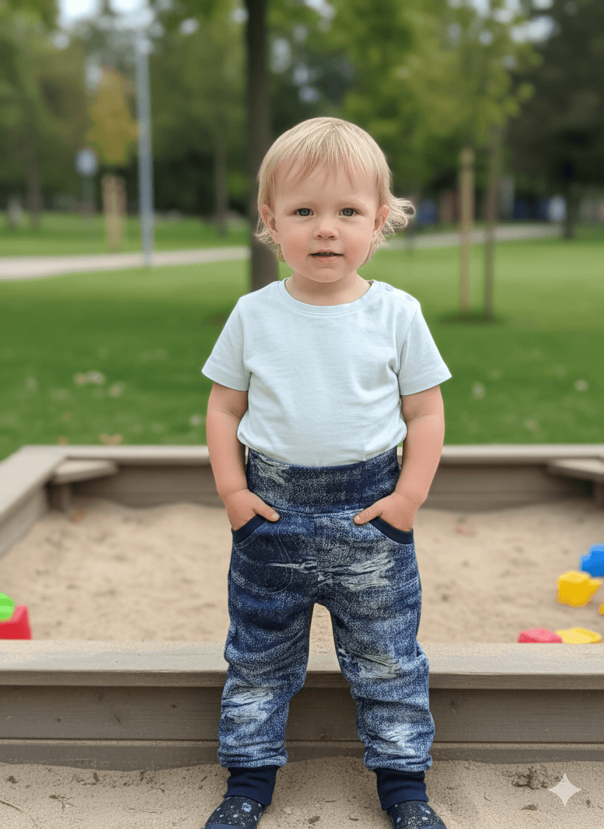 Pohodlné Dětské teplákyz bavlny riflový vzor jsou ideální volbou pro každodenní nošení do školy nebo na volný čas. Vyberte si komfort a styl!