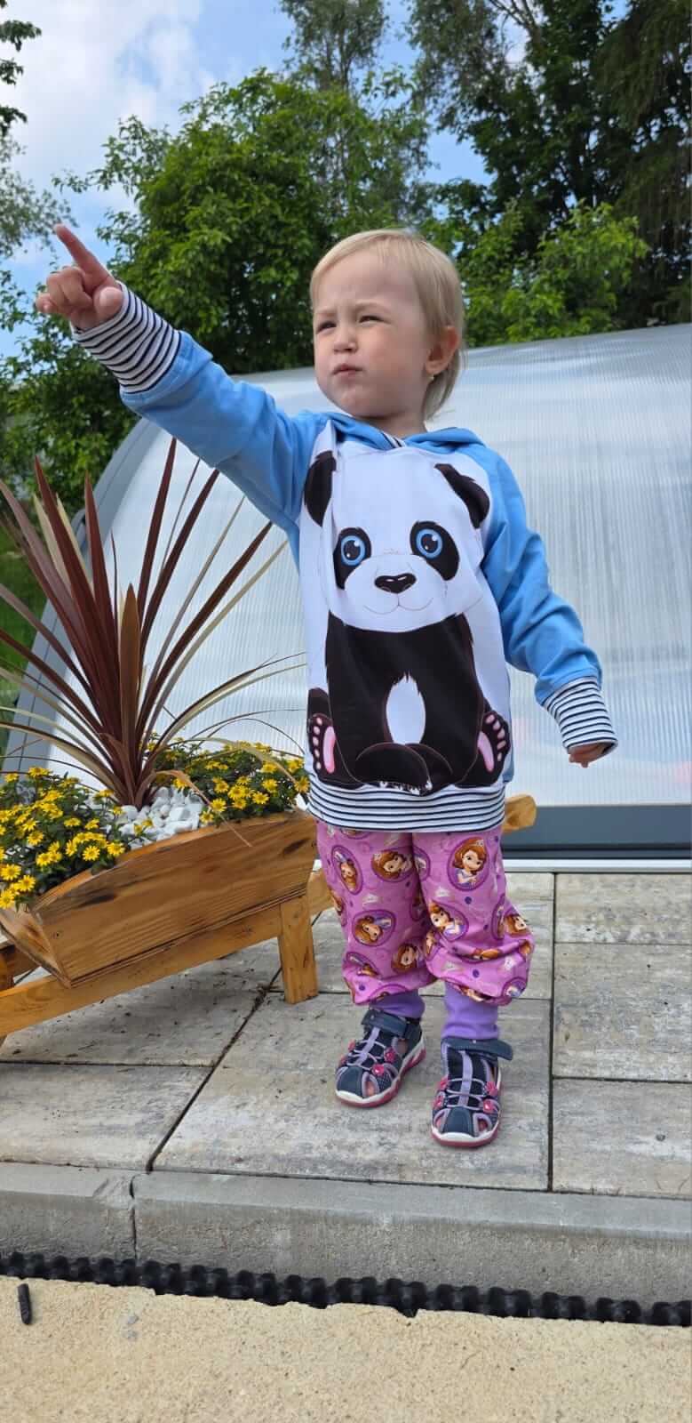 Dětská mikina s kapucí – panda (modrá)